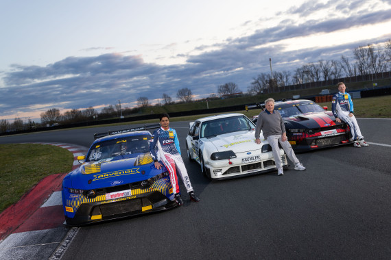 Drei Ford-Piloten aus der DTM- Arjun Maini, Gerd Ruch und Fabio Scherer (l-r)