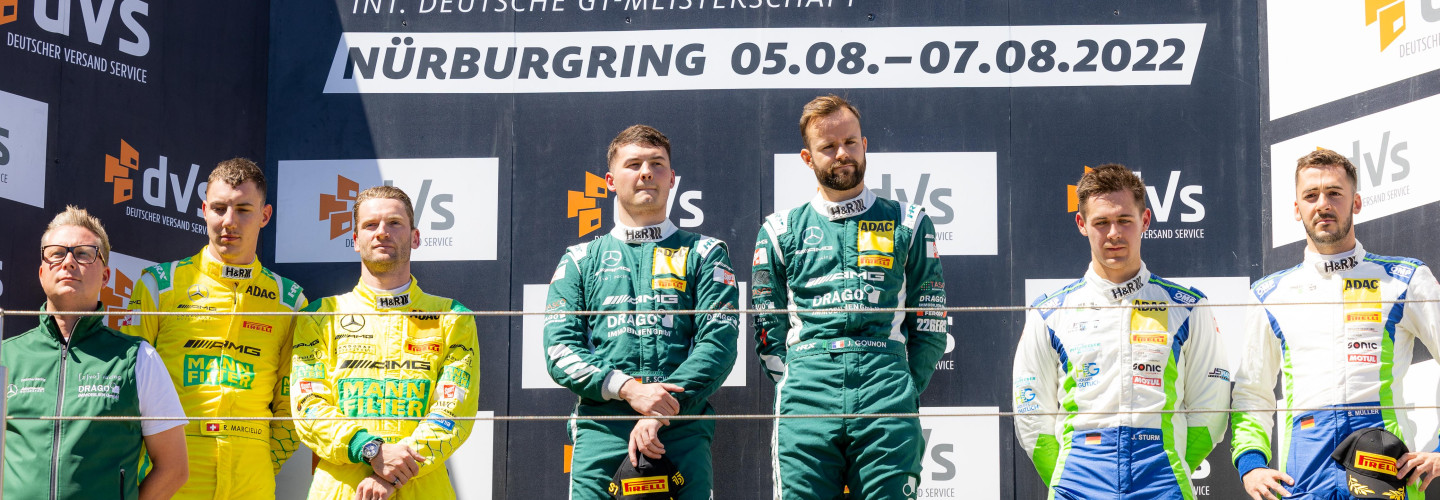 Das Podium des ADAC GT Masters auf dem Nürburgring am Sonntag