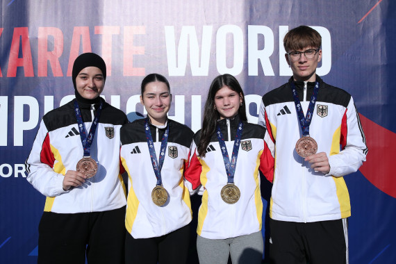 Das Gold-Bronze-Quartett: Dalia Dawoud, Anastasiia Semenenko, Hanna Olschewski und Samuel Becker
