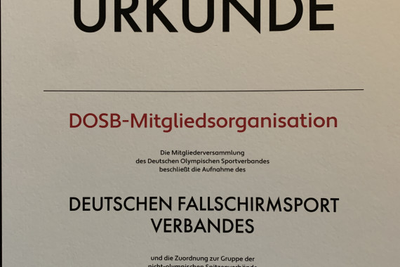 Urkunde über die Aufnahme des DFV in den DOSB