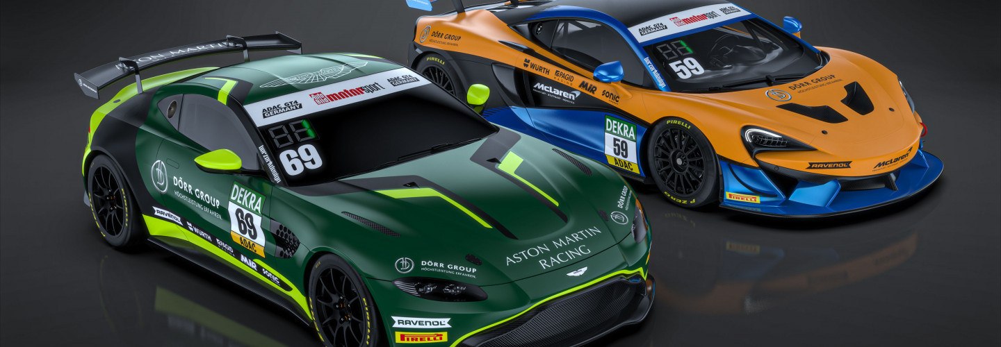 British Racing Green und Papaya-Orange: Der Aston Martin Vantage GT4 und der McLaren 570S GT4 - Urheber: Berzerk Design 